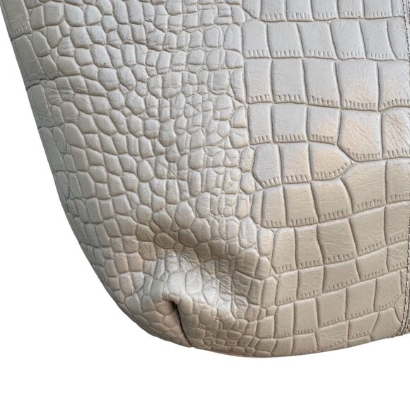 Crocodile-Embossed Genuine Leather Tote Bag Tan Multiple Pockets Zipper Closure - Picture 8 of 9